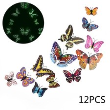 12Pcs - 3D/Luminous Butterfly Wall Stickers Double Layer Decals Home Art/ Decor