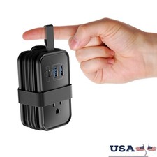 Portable Travel Power Strip W/ 3 AC Outlets 3 USB Ports Compact Design
