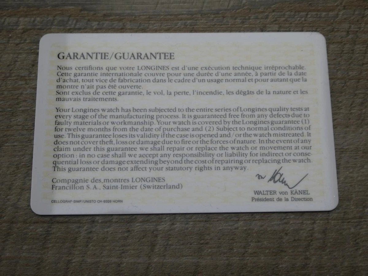 Tarjeta Longines 1990 genuina auténtica vintage en blanco Ref: