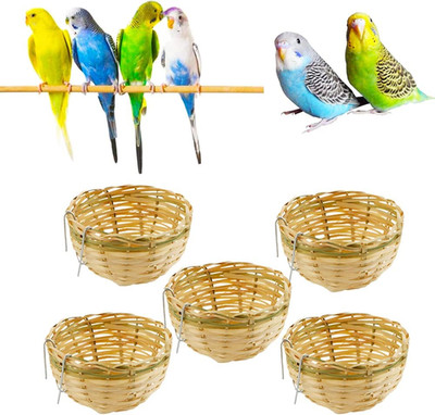 5 Pack Bird Bamboo Nest, Handwoven Natural Bird Cage House Hatching Breeding Cav