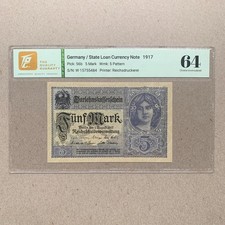 WW1 (1917) Germany 5 Mark Banknote WWI German Currency Top Quality Grading TQG