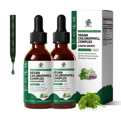 2x Chlorophyll Liquid Drops, 2 Month Supply Liquid Chlorophyll Supplemen 2fl.oz