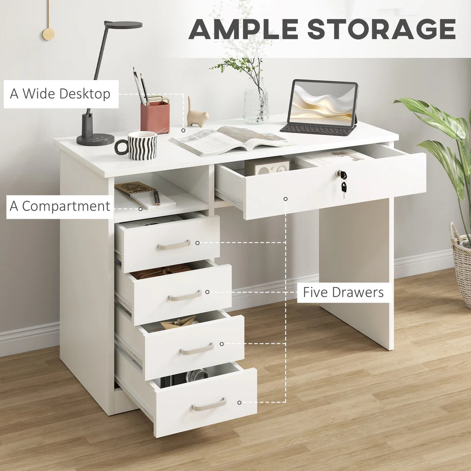 Computer Desk with Lockable Drawer and Open Compartment, White - Image 4 of 4