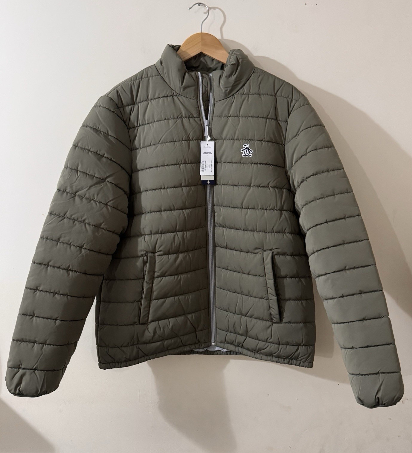 Original Penguin Men’s Quilted Puffer Jacket Full Zip Dusty Olive Size L