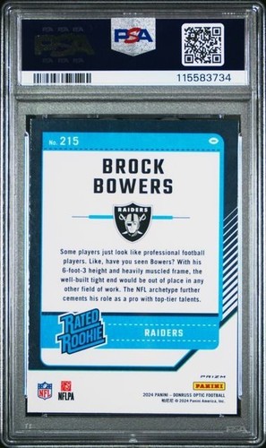 Brock Bowers 2024 Donruss Optic Rookie #215 "Blue Hyper" - PSA 10 - GEM MINT - Picture 2 of 2