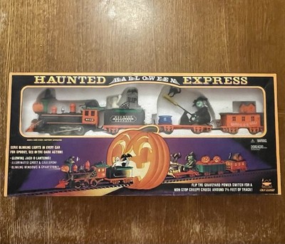 Vtg New Bright Haunted Halloween Express Train Set 1995 Lights Spooky CIB Works