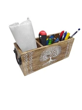 VANIYA CRAFTSR® Handmade Wooden Carved Design Compartments Cutlery Utensil Ho...