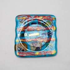Art Glass Square Trinket Dish Blue Red Yellow Abstract Fused Art Decor 5x5