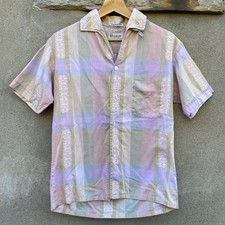 Vintage 50s Romano Collar Campus Loop Collar Button Up Shirt Plaid Size Small