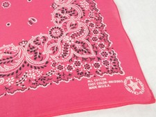 Vtg Antique PINK FAST COLOR FLORAL CRAFTED WITH PRIDE Cotton Biker BANDANA Hanky