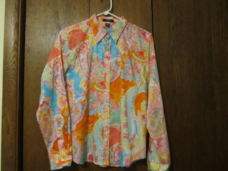 Chaps PXL colorful paisley long sleeve ladies button front shirt NWT's