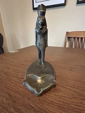 Antique Cast Metal  Art Deco 1930's Egyptian Revival Pharaoh Figural Ashtray