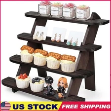 4 Tier Wooden Display Stand Safe Collapsible Shelf Ideal Events Food Decor New
