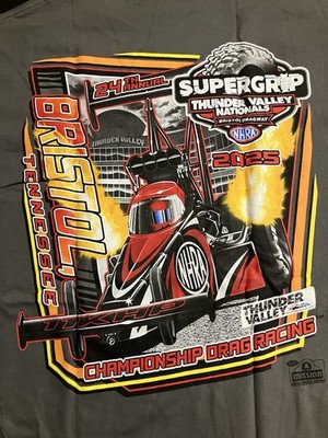 NHRA DRAG RACING  2025 THUNDER VALLEY NATIONALS gray  EVENT T SHIRT  SIZE MEDIUM