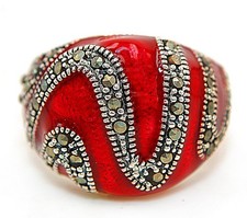 Grade Enamel Swiss Marcasite 925 Sterling Silver Ring Sz 6,7,8,9 ZB7