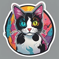3” Round 75mm Crazy Calico Cat AMAZING STICKER!