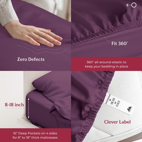 Twin XL Fitted Sheet 800 TC Egyptian Cotton 18" Deep Pocket Plum - Picture 6 of 8