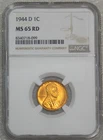 1944 D Lincoln Cent NGC MS65RD Bright Red with Superb Luster, PQ #U64M