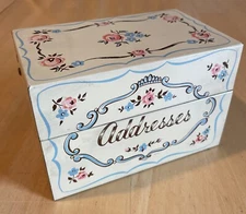 Vintage Stylecraft #806 Floral Tin Address 3”x5” Card Box USA