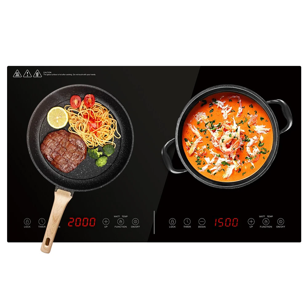 Portable 60cm Dual Induction Hob Twin Cooker Touch Control Countertop in Black