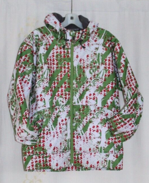 Salomon Cappotto Snowboard Verde Rosso Bianco Graffiti Cappuccio Invernale Zip Giacca Uomo M