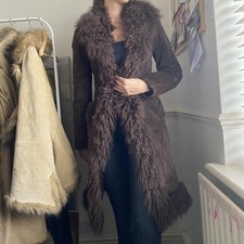 Vintage Topshop 100% Suede With Sheepskin Afghan Coat - Size 10 Fits Small