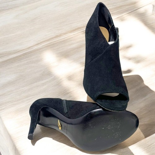 DIANE von FURSTENBERG Uzza Black Suede Peep Toe Stiletto Booties Womens Size 9.5 - Picture 8 of 12