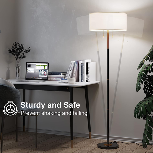 2-Light Floor Lamp, Mid Century Floor Lamp with White Fabric Shade, Standing ... - Picture 11 of 12