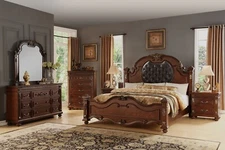 Traditional Formal 5pc Queen Bedroom Set Cherry Finish Carving Wood Furniture