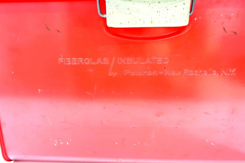 Enfriador de metal vintage POLORON rojo y plateado era de los años 50 21" x 12,5" x 10" MCM RETRO Foto 3 de 4