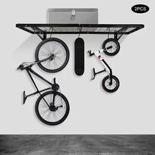 Black 2 Packs Garage Shelving W/ 6 Hooks 24*48" Wall Shelf Garage Storage Rack