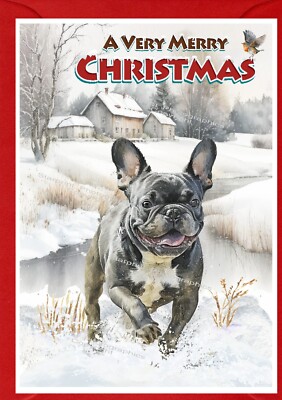 Französische Bulldogge Weihnachtskarte A6 (4''x 6'') (innen leer) - entworfen von Starprint