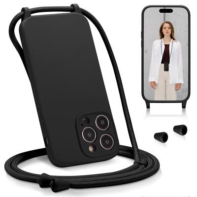 Handy Kette für iPhone 16 Pro Max Kordel Schutz Hülle Band Silikon Case Farbig