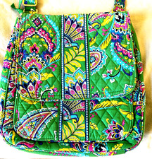 Purse Bag VERA BRADLEY EMERALD GREEN Paisley Hipster Crossbody Preowned B 