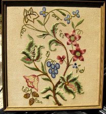 Vintage Needlepoint Ornate Stylized Branching Florals Needlecraft Vining Flower