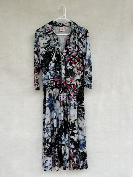💎 LEONA EDMISTON floral Long MIDI Dress Aline Shift 12 M With Tie
