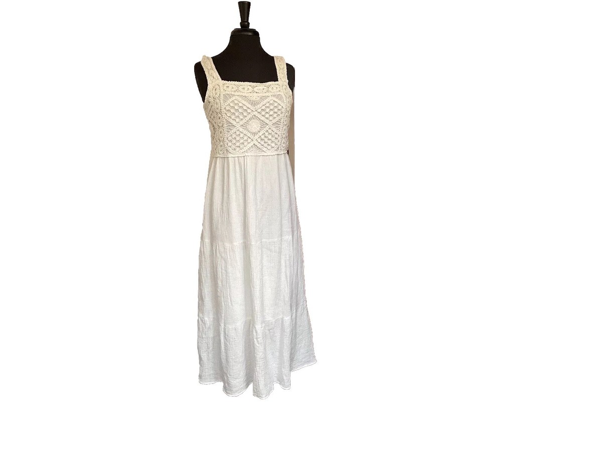 LC Lauren Conrad White Crochet Bodice Maxi Dress Women L Smoked Back Strap  Fairy | eBay
