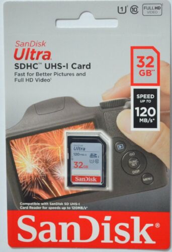 Sandisk 32GB SDHC SD Speicherkarte Class 10 Ultra UHS-I SD 120 MB/s für Kamera