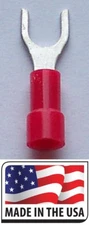 (100) 22-18 #10 RED VINYL (FORK) SPADE TERMINAL ELECTRICAL CONNECTOR MADE IN USA