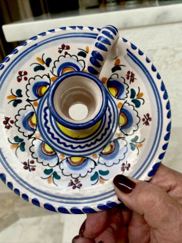 Unmarked Portugese Hand-Painted Candle Holder Vintage Perfect - Picture 5 of 5
