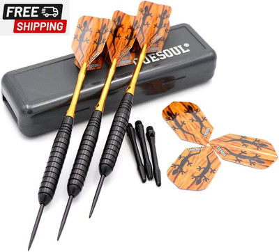 CUESOUL 23 Grams Black Coating Brass Barrels Steel Tip Darts with 2 Different Se