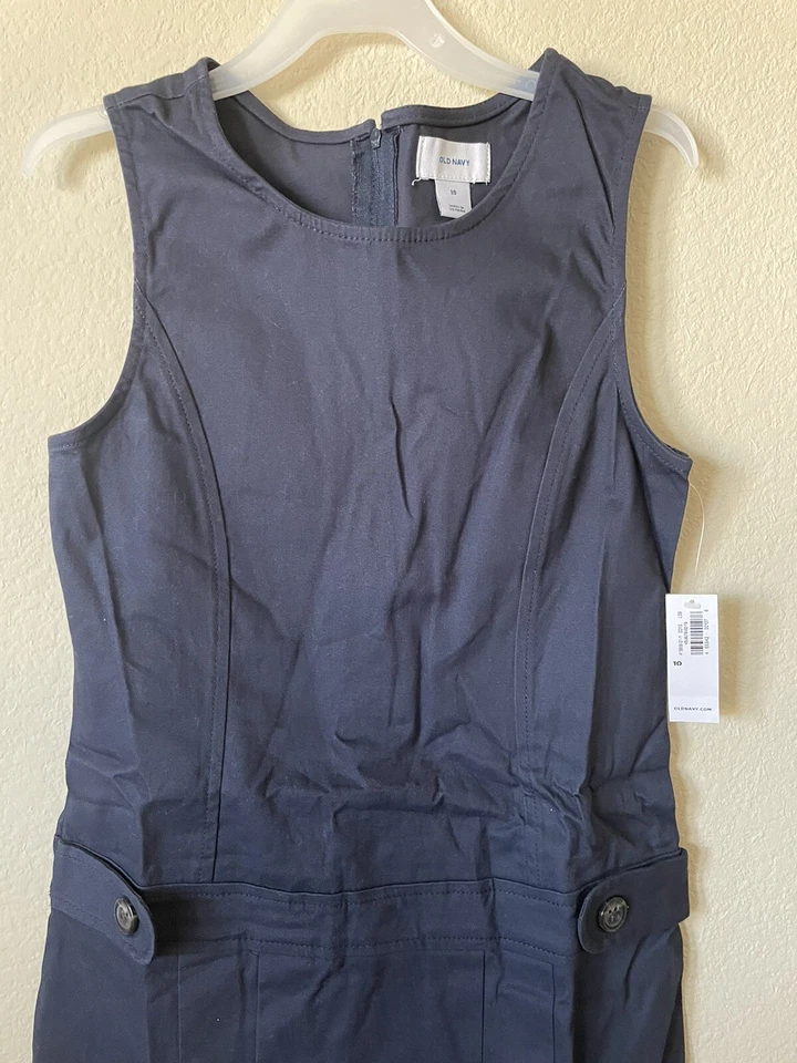 Nuevo con etiquetas Vestido Jersey Antiguo Azul Marino Uniforme Azul Caqui Sin Mangas Cintura Caída Niñas Talla 10 Foto 4 de 4