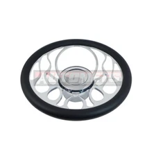 14" GM Chevy chrome Aluminum Leather Steering Wheel Horn adapter Flame StreetRod