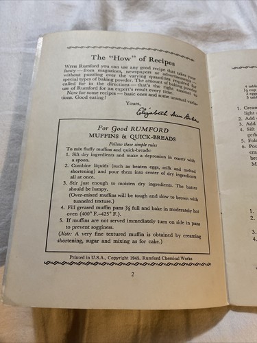 Antique Rumford Magic Muffins Recipes Rumford Baking Powder Providence RI 1945 - Picture 3 of 4