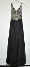 $600 MAC DUGGAL SILVER BEADS STONE BLACK CHIFFON FLOWY GOWN EVENING SIZE 0