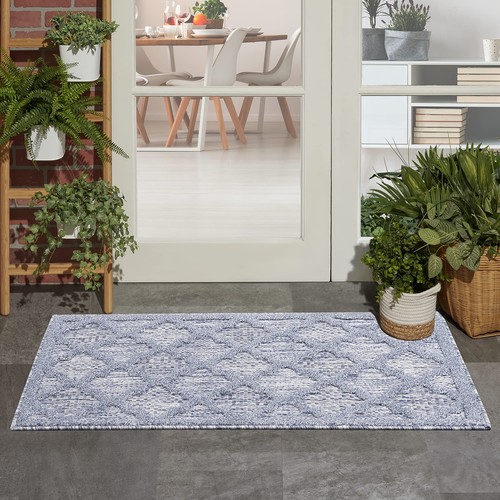 urison Easy Care Moroccan Denim Blue 2' x 4' Area-Rug Trellis Easy-Cleaning - Picture 3 of 8