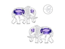 Broquel Elefante y Zirconia Morado PLATA .925 HECHO EN MÉXICO