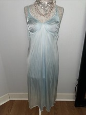 Vtg Vanity Fair Full Slip Chemise Nylon Spandex 38 Ombr  Blue Stretchy Long Gown