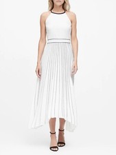 Banana Republic Pleated Fit-and-flare Dress, White/Navy SIZE 6    #493394 W0625H