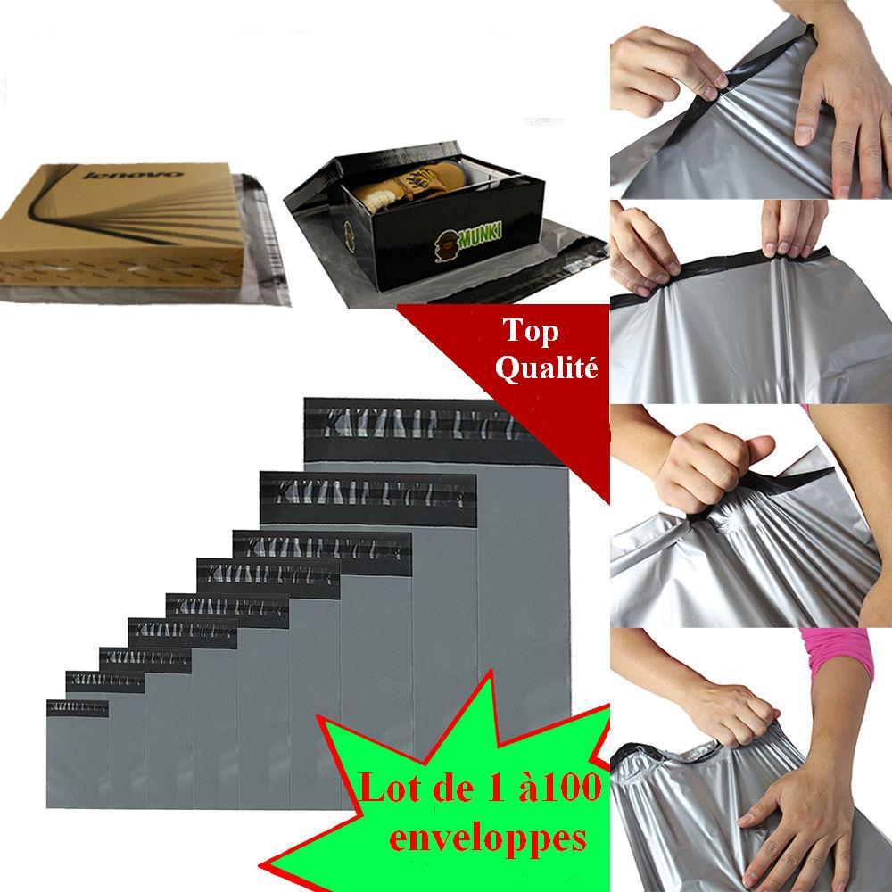 Lot de 100 enveloppes plastiques opaques grises 25x35cm pour envoi postal